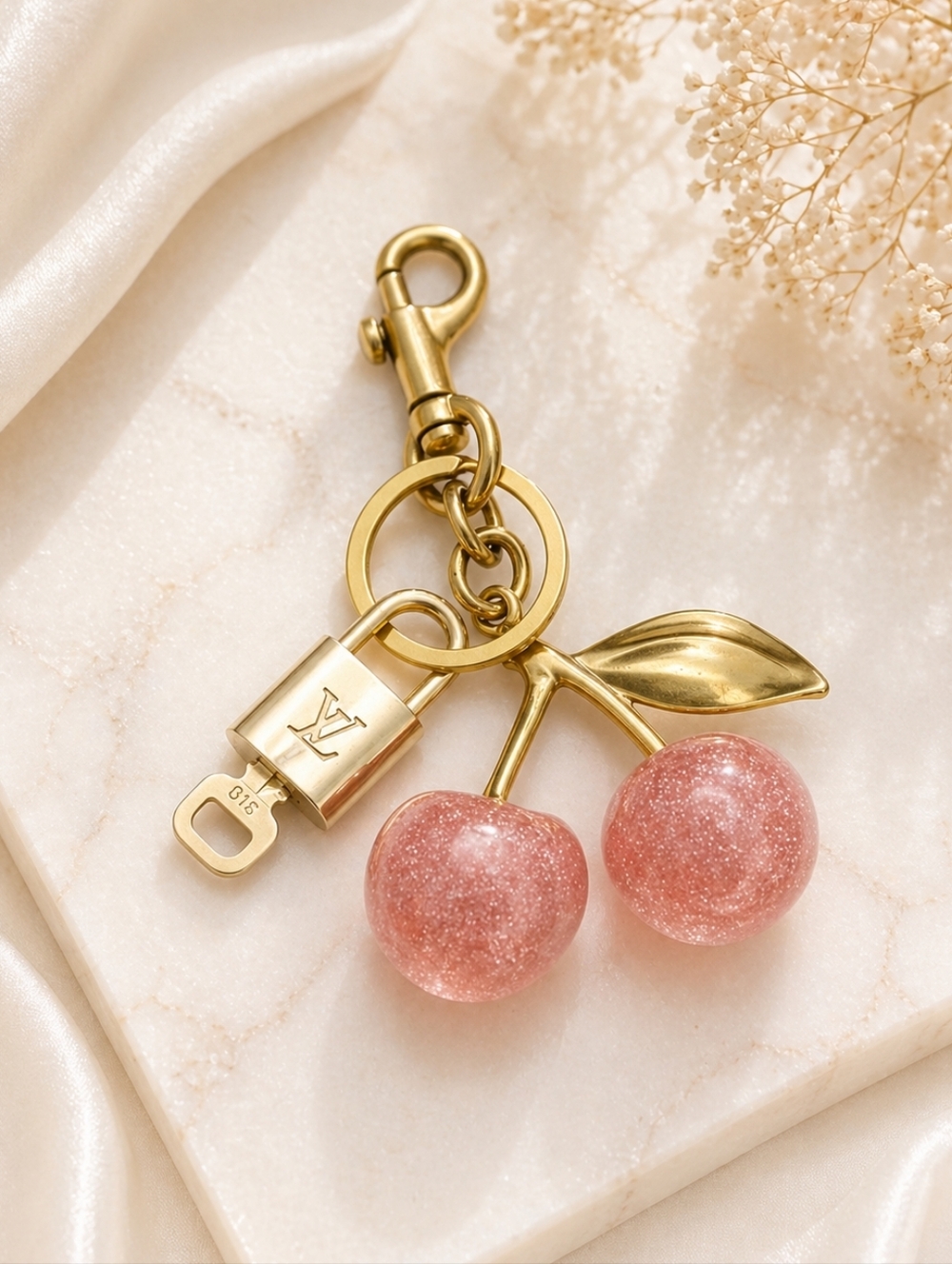 Authentic Louis Vuitton Lock & Key with Unbranded Apple Charm, Keychain
